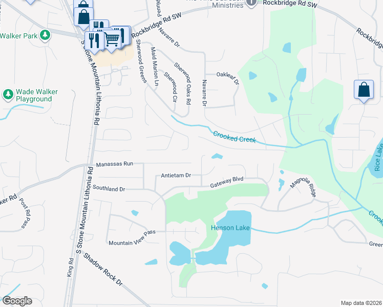 map of restaurants, bars, coffee shops, grocery stores, and more near 603 Gateway Point in Stone Mountain