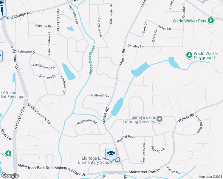 map of restaurants, bars, coffee shops, grocery stores, and more near 5131 South Woodbridge Trail in Stone Mountain