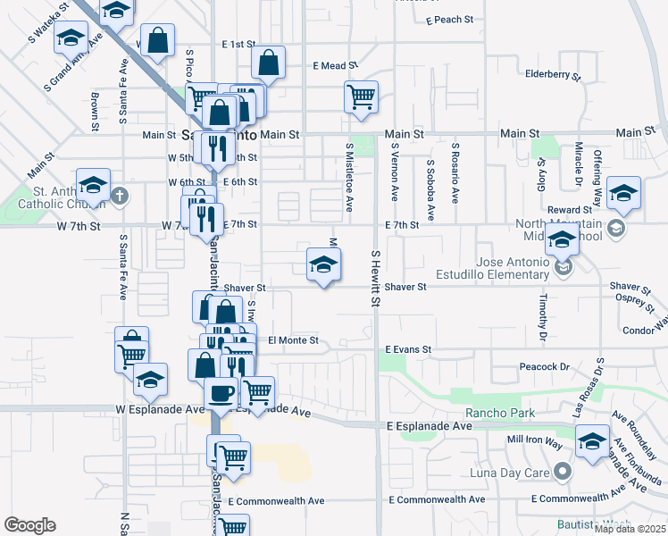map of restaurants, bars, coffee shops, grocery stores, and more near 848 Minor Street in San Jacinto