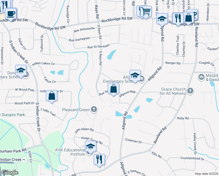 map of restaurants, bars, coffee shops, grocery stores, and more near 4238 Rue Saint Michel in Stone Mountain