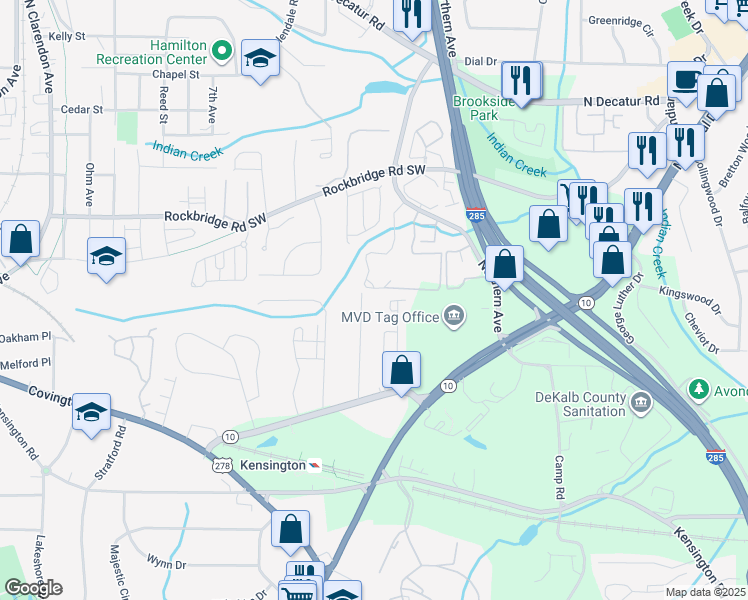 map of restaurants, bars, coffee shops, grocery stores, and more near 622 Farrar Court in Decatur