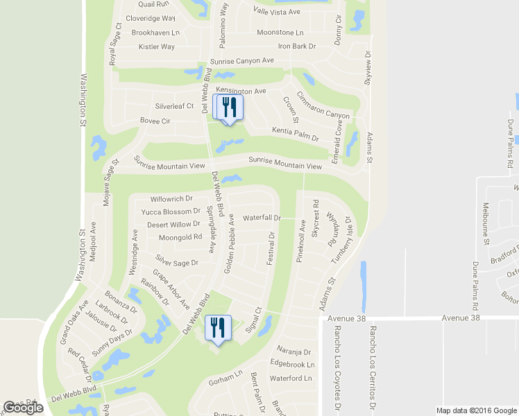 map of restaurants, bars, coffee shops, grocery stores, and more near 78623 Crystal Falls Road in Palm Desert