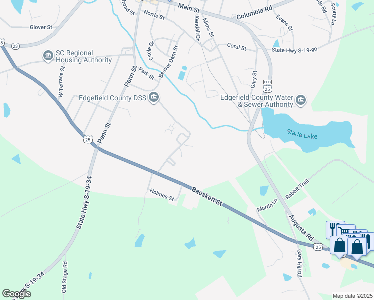 map of restaurants, bars, coffee shops, grocery stores, and more near 191 West A Reel Drive in Edgefield
