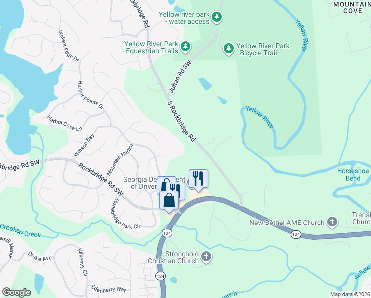 map of restaurants, bars, coffee shops, grocery stores, and more near 3789 South Rockbridge Road in Stone Mountain
