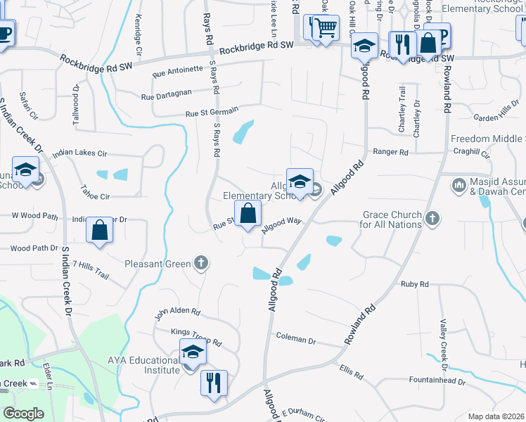 map of restaurants, bars, coffee shops, grocery stores, and more near 4279 Rue Saint Michel in Stone Mountain