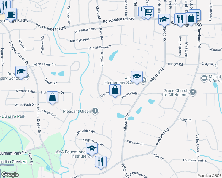 map of restaurants, bars, coffee shops, grocery stores, and more near 4238 Rue Saint Michel in Stone Mountain