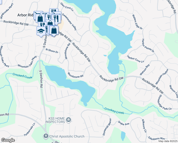 map of restaurants, bars, coffee shops, grocery stores, and more near 593 Pinnacle Point in Lithonia