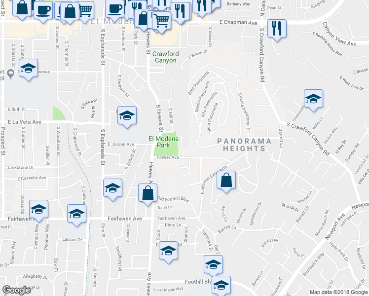 map of restaurants, bars, coffee shops, grocery stores, and more near 12622 Kingsview Road in Santa Ana
