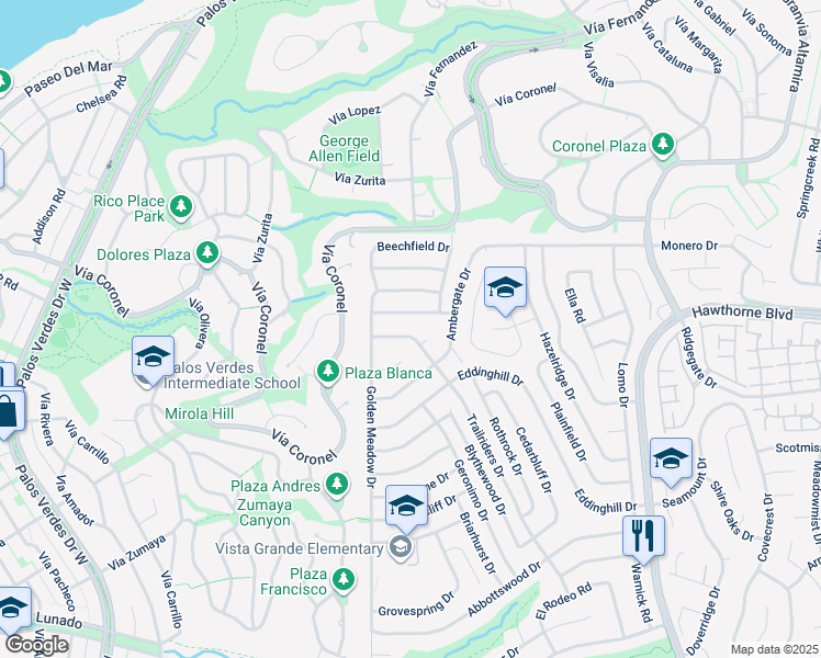 map of restaurants, bars, coffee shops, grocery stores, and more near 28244 Trailriders Drive in Rancho Palos Verdes