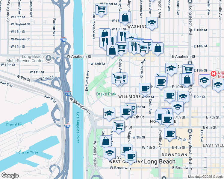 map of restaurants, bars, coffee shops, grocery stores, and more near 944 Maine Avenue in Long Beach