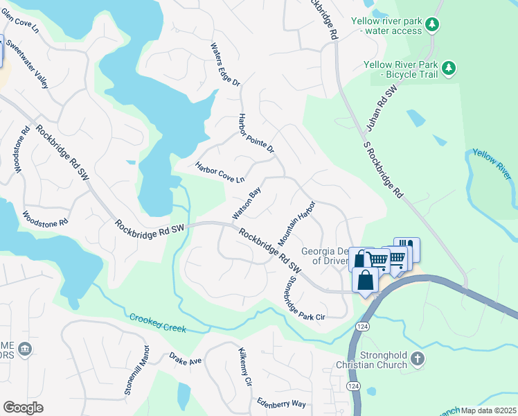map of restaurants, bars, coffee shops, grocery stores, and more near 7458 Crescent Bend Cove in Stone Mountain