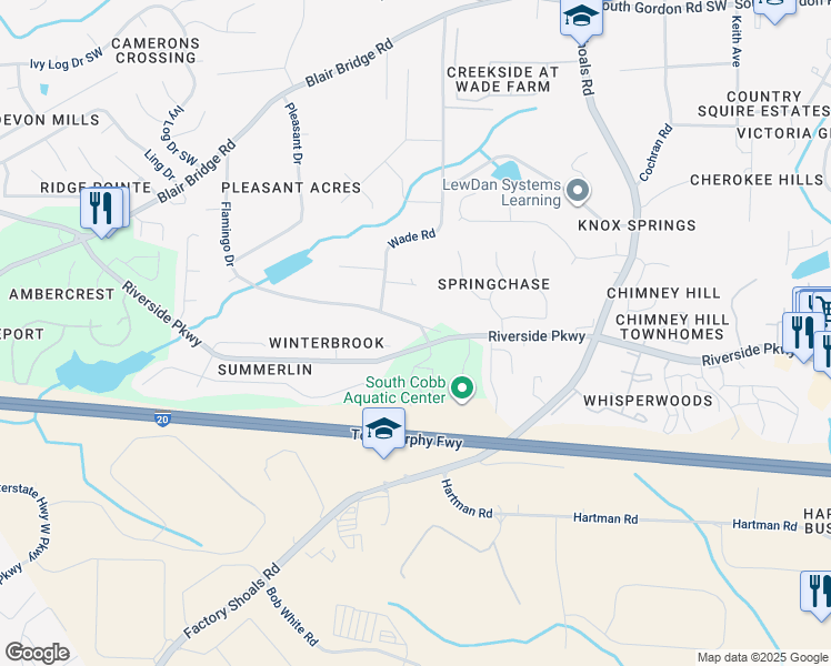 map of restaurants, bars, coffee shops, grocery stores, and more near 939 Flamingo Drive in Austell