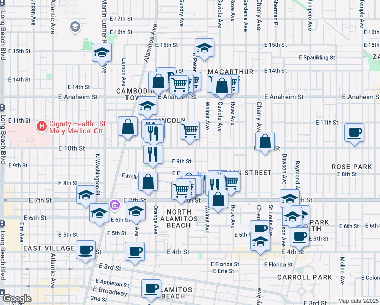 map of restaurants, bars, coffee shops, grocery stores, and more near 918 Hoffman Avenue in Long Beach