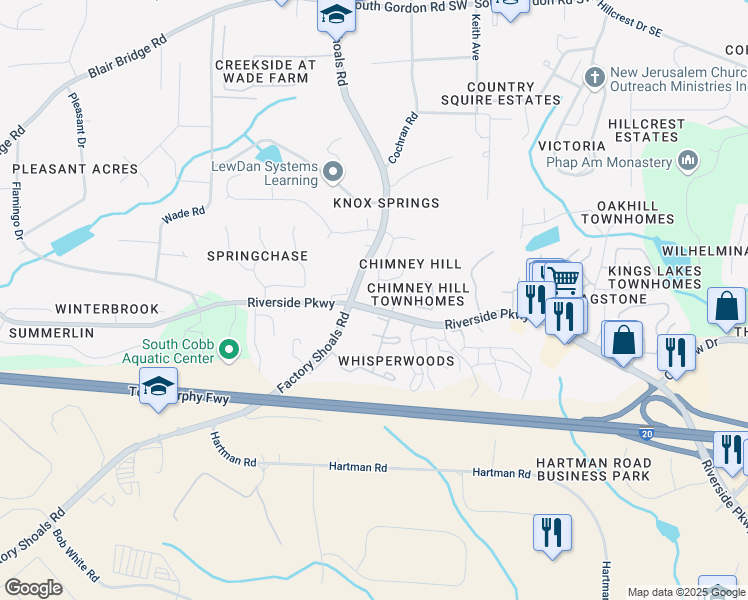 map of restaurants, bars, coffee shops, grocery stores, and more near in Austell