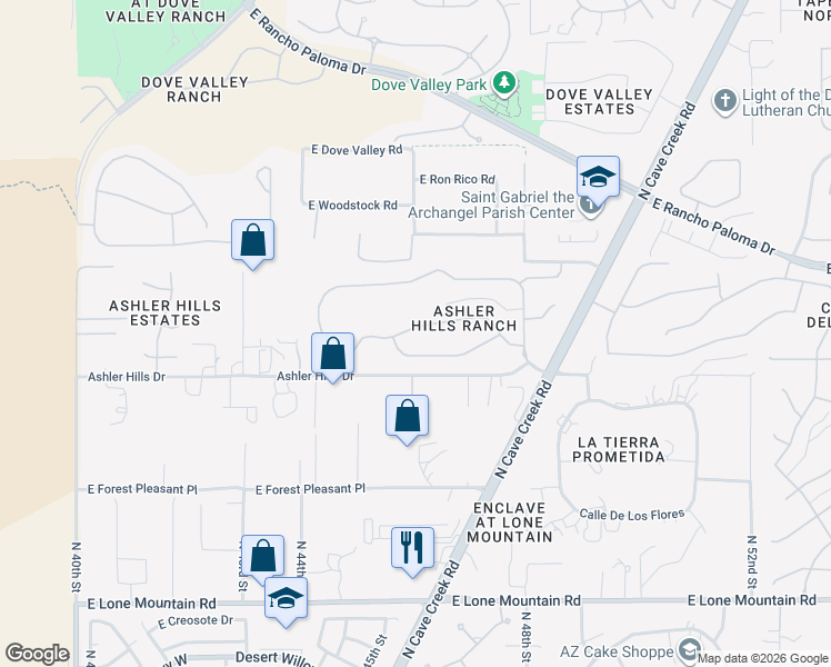 map of restaurants, bars, coffee shops, grocery stores, and more near 4547 East Sierra Sunset Trail in Cave Creek