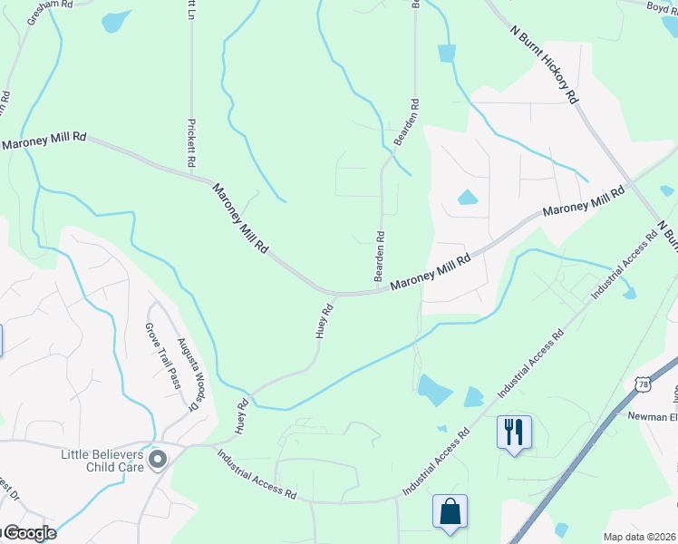 map of restaurants, bars, coffee shops, grocery stores, and more near 4648 Maroney Mill Road in Douglasville