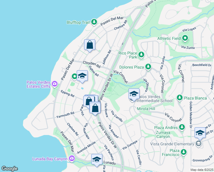 map of restaurants, bars, coffee shops, grocery stores, and more near 2000 Palos Verdes Drive West in Palos Verdes Estates
