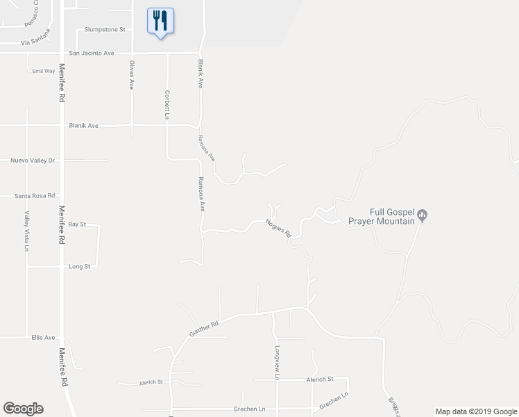 map of restaurants, bars, coffee shops, grocery stores, and more near 29740 Nogues Road in Nuevo