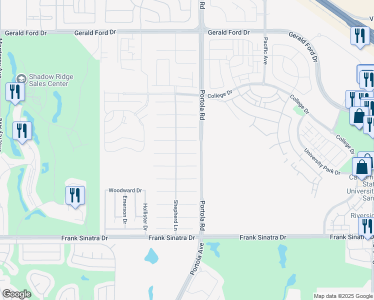 map of restaurants, bars, coffee shops, grocery stores, and more near 74124 Kingston Court East in Palm Desert