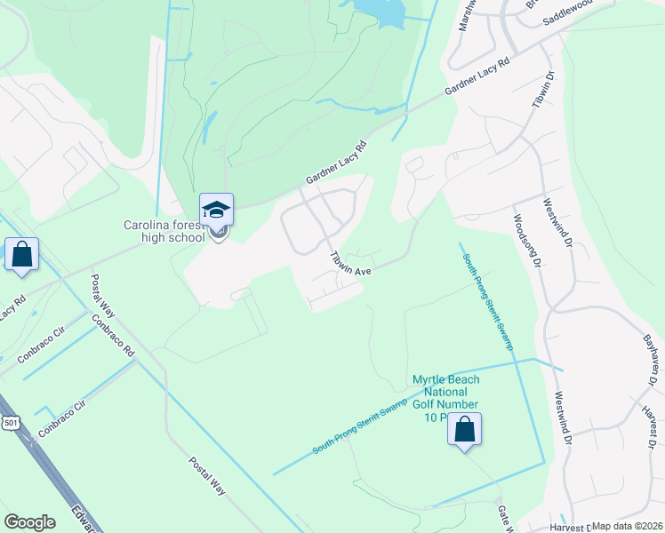 map of restaurants, bars, coffee shops, grocery stores, and more near 5046 Glenbrook Drive in Myrtle Beach