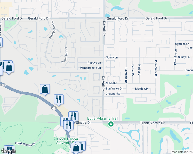 map of restaurants, bars, coffee shops, grocery stores, and more near 24 Kevin Lee Lane in Rancho Mirage