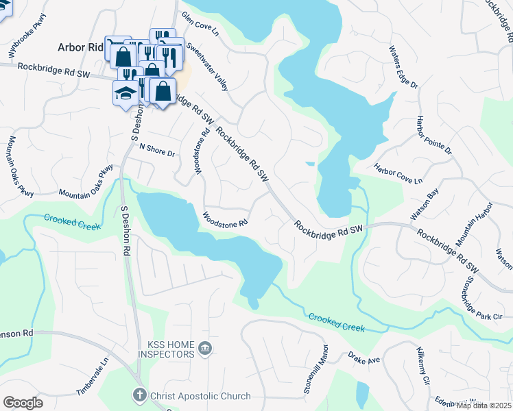 map of restaurants, bars, coffee shops, grocery stores, and more near 593 Pinnacle Point in Lithonia