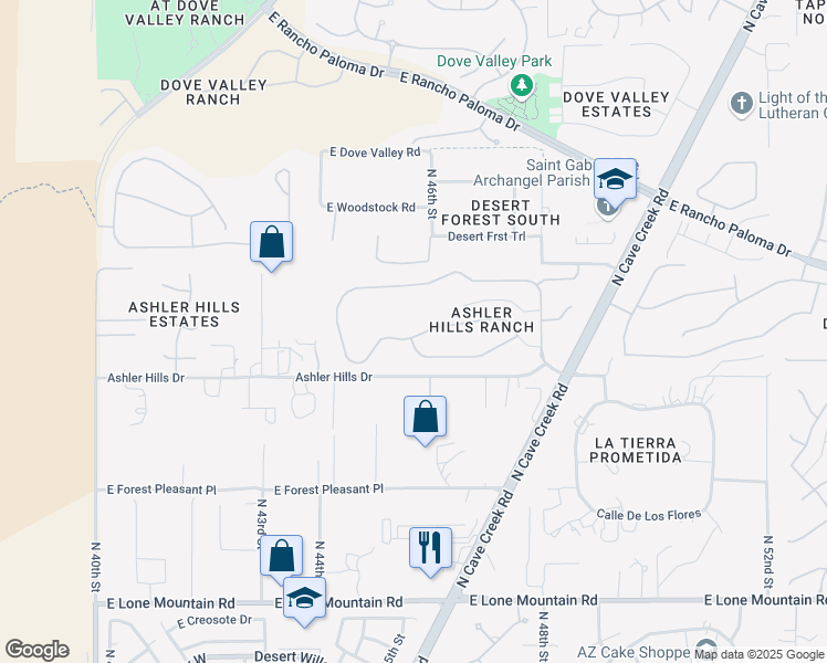 map of restaurants, bars, coffee shops, grocery stores, and more near 4534 East Sierra Sunset Trail in Cave Creek