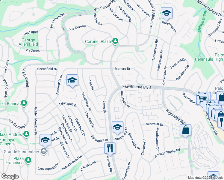 map of restaurants, bars, coffee shops, grocery stores, and more near 28068 Santona Drive in Rancho Palos Verdes
