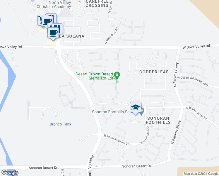 map of restaurants, bars, coffee shops, grocery stores, and more near 2347 West Dusty Wren Drive in Phoenix