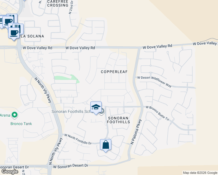 map of restaurants, bars, coffee shops, grocery stores, and more near 32033 North 20th Lane in Phoenix