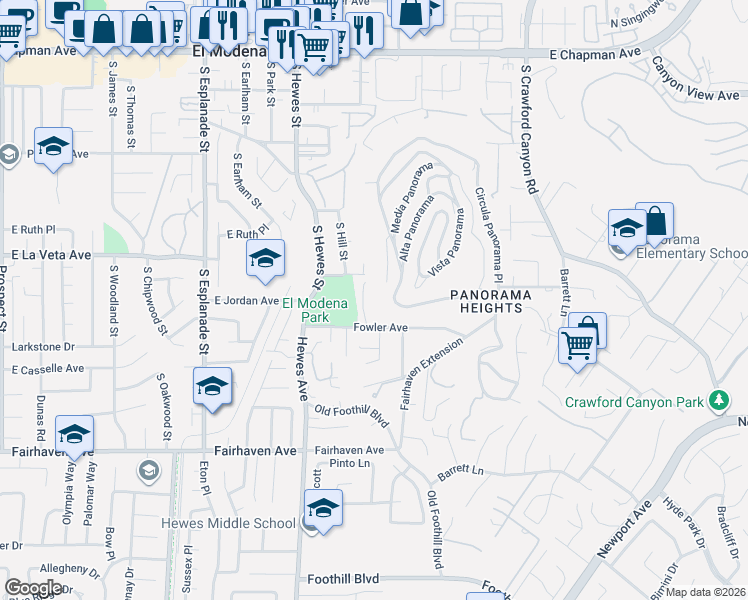 map of restaurants, bars, coffee shops, grocery stores, and more near 12622 Kingsview Road in Santa Ana