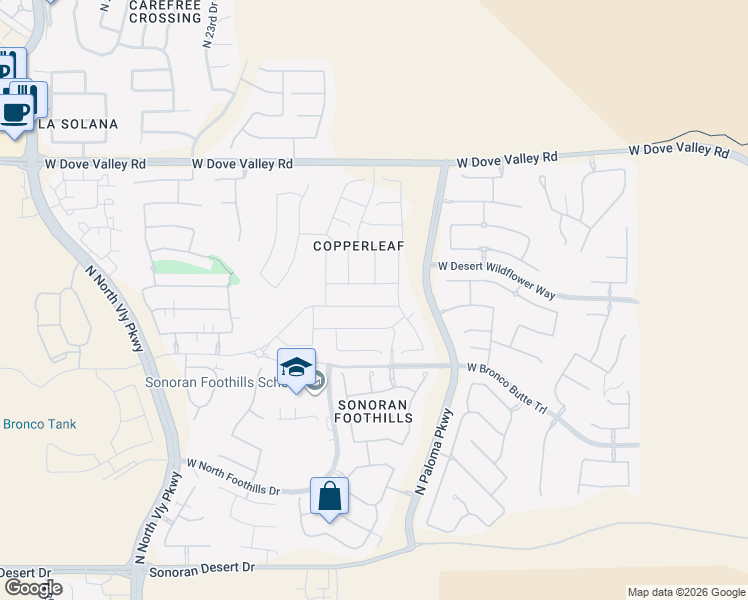 map of restaurants, bars, coffee shops, grocery stores, and more near North Paloma Parkway in Phoenix