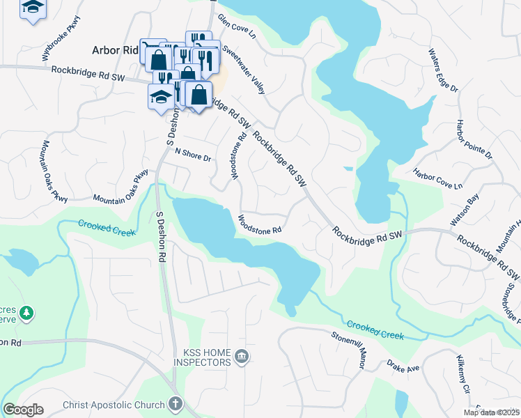 map of restaurants, bars, coffee shops, grocery stores, and more near 7129 Woodstone Drive in Lithonia