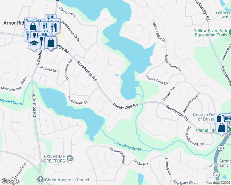 map of restaurants, bars, coffee shops, grocery stores, and more near 7236 Glen Cove Lane in Stone Mountain
