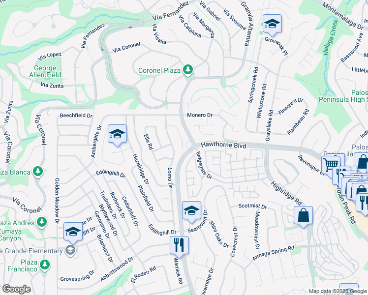 map of restaurants, bars, coffee shops, grocery stores, and more near 28068 Santona Drive in Rancho Palos Verdes