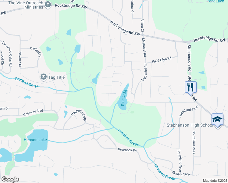 map of restaurants, bars, coffee shops, grocery stores, and more near 6080 Pomerania Court in Stone Mountain