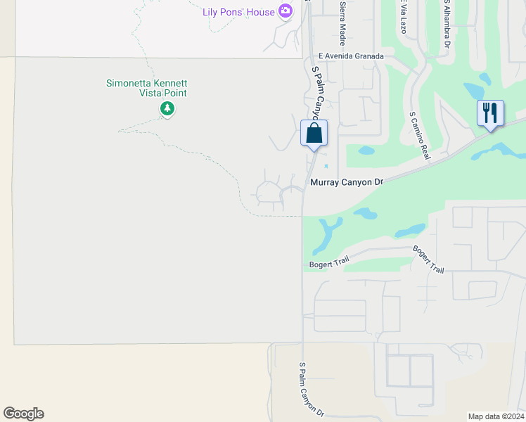 map of restaurants, bars, coffee shops, grocery stores, and more near 2960 Lantana Court in Palm Springs