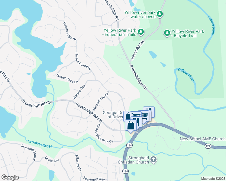 map of restaurants, bars, coffee shops, grocery stores, and more near 567 Watson Bay in Stone Mountain