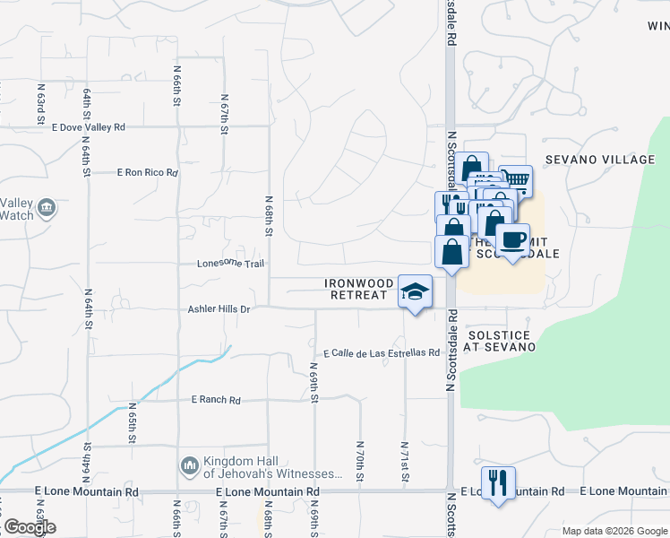 map of restaurants, bars, coffee shops, grocery stores, and more near 6928 East Burnside Trail in Scottsdale