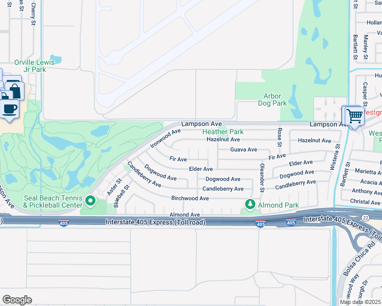 map of restaurants, bars, coffee shops, grocery stores, and more near 3820 Daisy Circle in Seal Beach