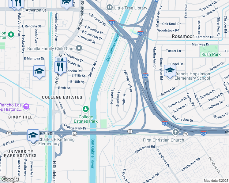 map of restaurants, bars, coffee shops, grocery stores, and more near 196 Harvard Lane in Seal Beach