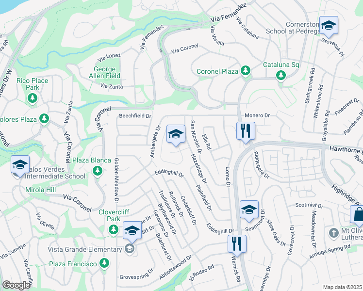 map of restaurants, bars, coffee shops, grocery stores, and more near 28068 Braidwood Drive in Rancho Palos Verdes