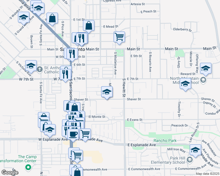 map of restaurants, bars, coffee shops, grocery stores, and more near 784 Minor Street in San Jacinto