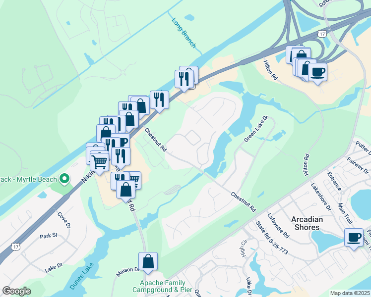 map of restaurants, bars, coffee shops, grocery stores, and more near 9742 Leyland Drive in Myrtle Beach