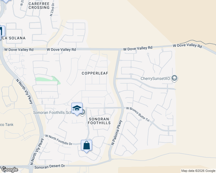 map of restaurants, bars, coffee shops, grocery stores, and more near North Paloma Parkway in Phoenix