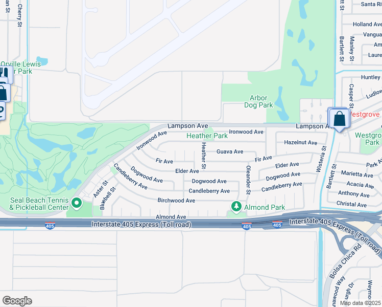 map of restaurants, bars, coffee shops, grocery stores, and more near 4400 Fir Avenue in Seal Beach