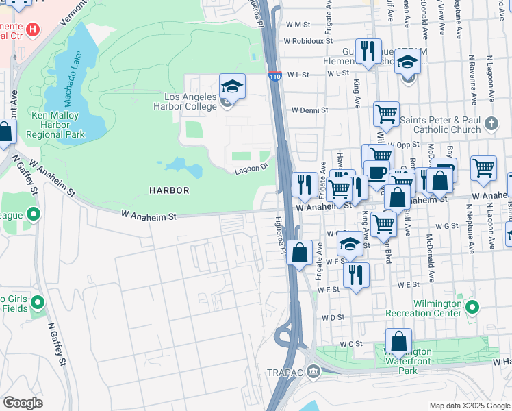 map of restaurants, bars, coffee shops, grocery stores, and more near 1502 West Anaheim Street in Los Angeles