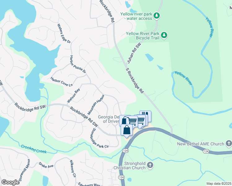 map of restaurants, bars, coffee shops, grocery stores, and more near 7593 Watson Bay in Stone Mountain