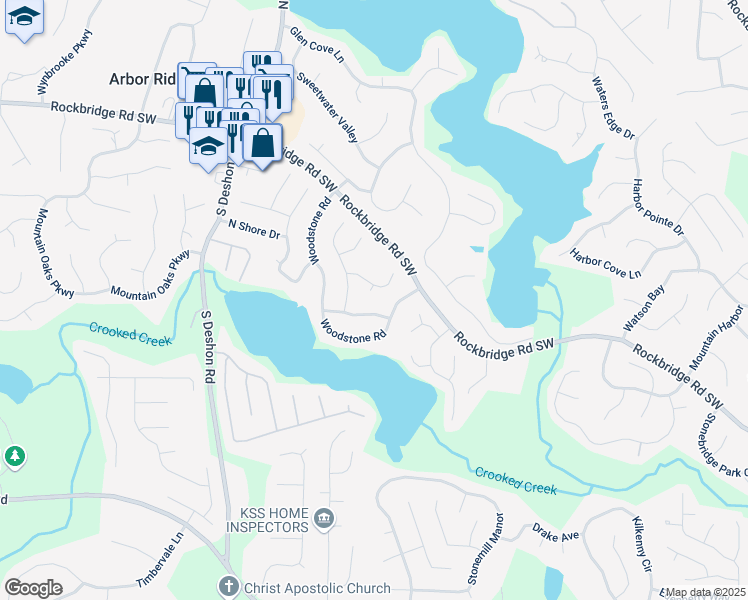 map of restaurants, bars, coffee shops, grocery stores, and more near 616 Lone Oak Court in Lithonia