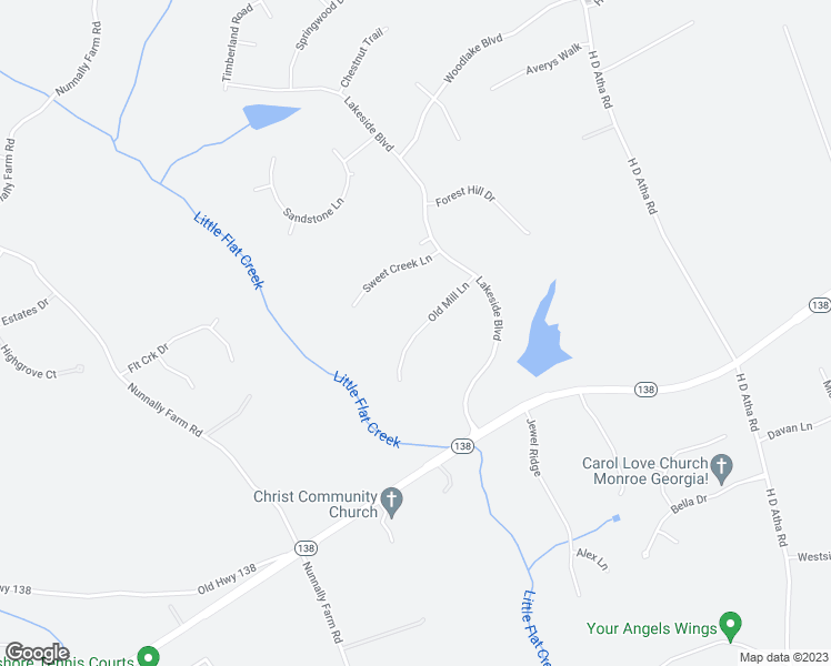 map of restaurants, bars, coffee shops, grocery stores, and more near Old Mill Lane in Monroe